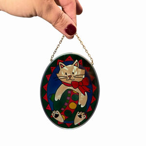 VTG Cat Suncatcher Stained Glass Kitten Christmas Bulb 4.5 X 3.5” Joan Baker